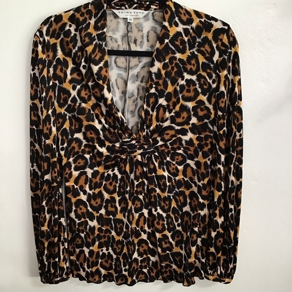 Trina Turk size S plunge neck line long sleeve tunic animal print top - Picture 1 of 3